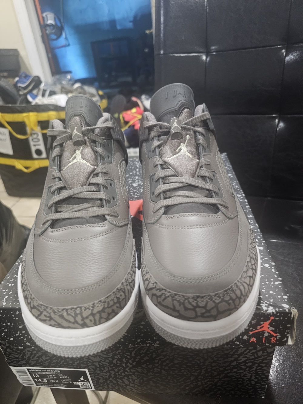 Jordan Men’s Grey Leather Retro Sneakers